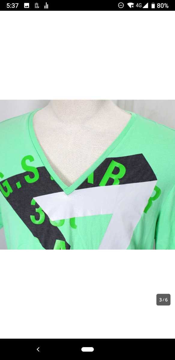 ジースターロウ 半袖プリントＴシャツ 表記L 日本サイズXLの小さ目位です 薄緑×黒×白　かなり美品です。デザインも独創的です。