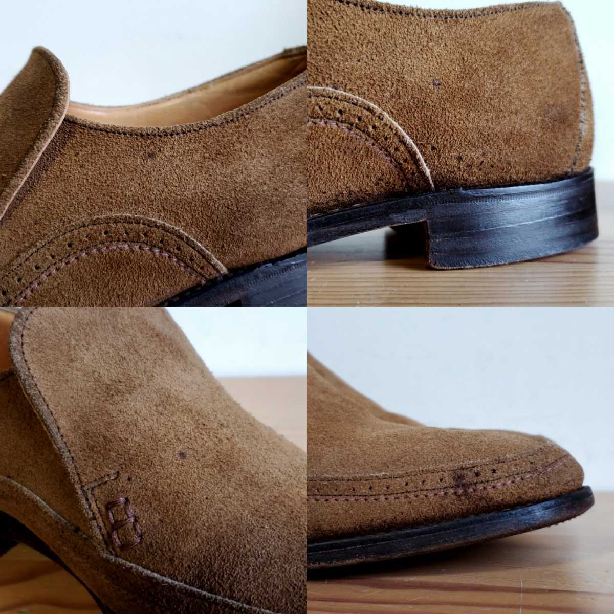 513◆英国製 Tricker's × NEPENTHES スエード スリッポン UK8 ベージュ 別注 トリッカーズ ネペンテス レザーソール 革靴 中古 USED 