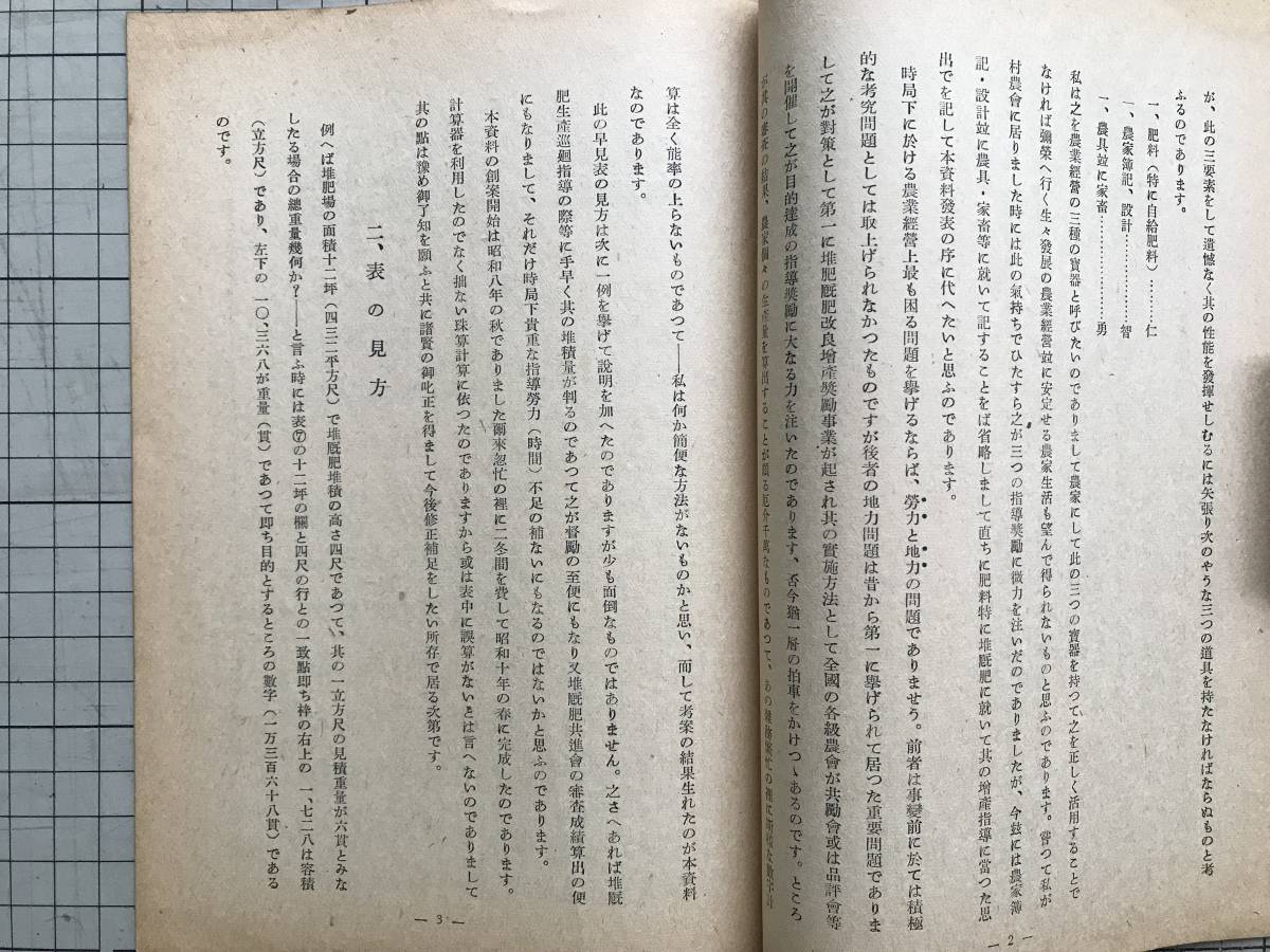 北海道農会『稲作の栽培法と品種の組み合せに…』『大家族主義を実践し新体制を往く農事実行組合』『堆厩肥堆積量早見表』3冊セット 00533_画像9