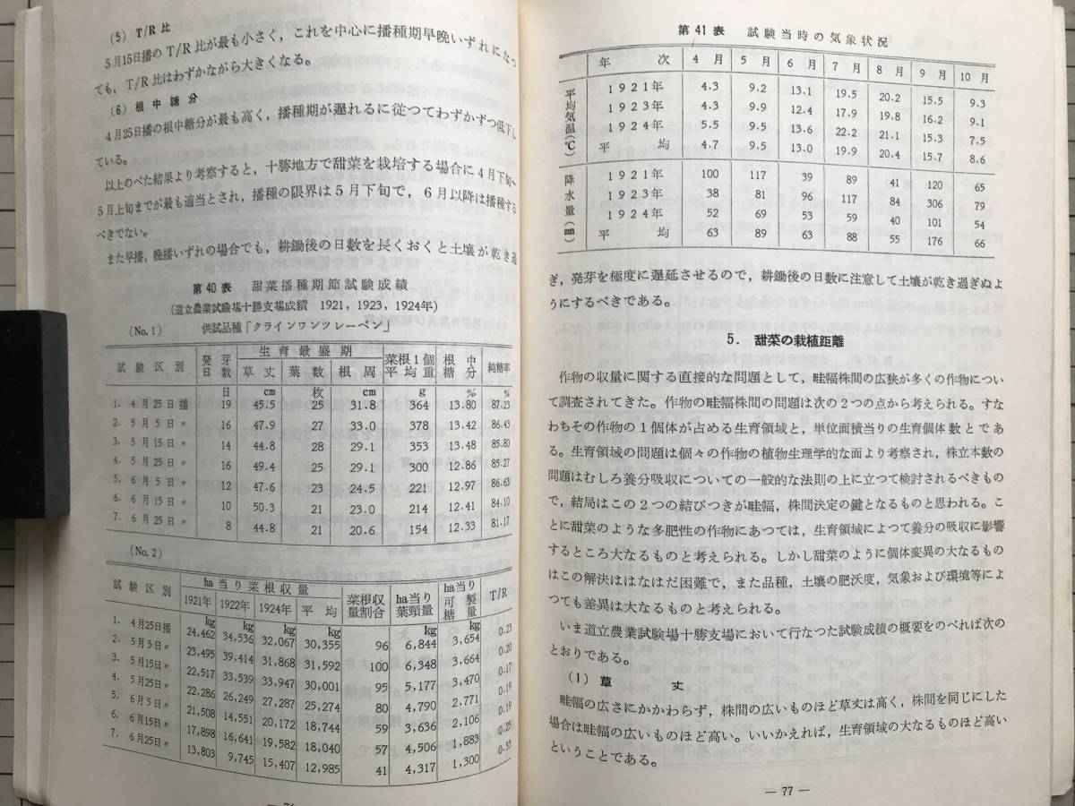 『甜菜試験成績表 十勝支場 北海道立農業試験場資料第2号』1960年刊 ※品種・生育環境・栽培・土壌・肥料・除草剤 他 00537_画像6