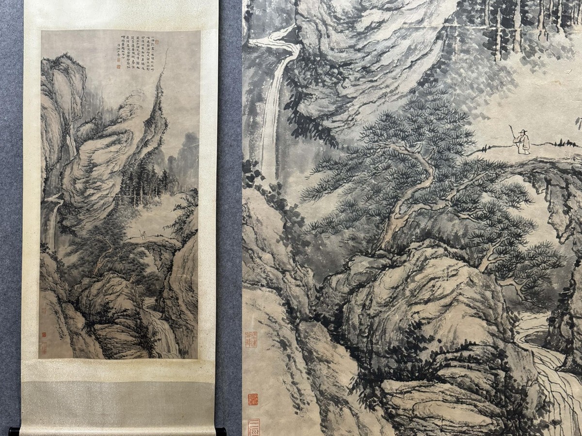 【骨董掛け軸】 中国吴湖帆 近代 肉筆保證 掛け軸 DE599B3-2 骨董掛け軸】 中国吴湖帆 近代 肉筆保證 掛け軸 DE599B3-2(古び