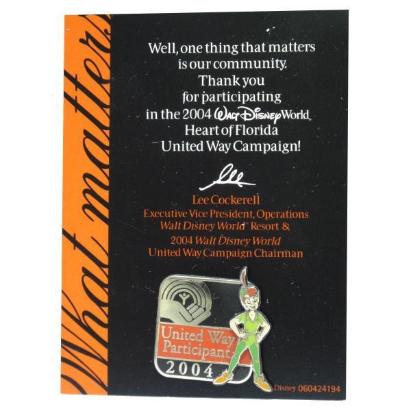 Disney Peter Pan United Way 2004 PIN WDW Cast Limited 2004 USA