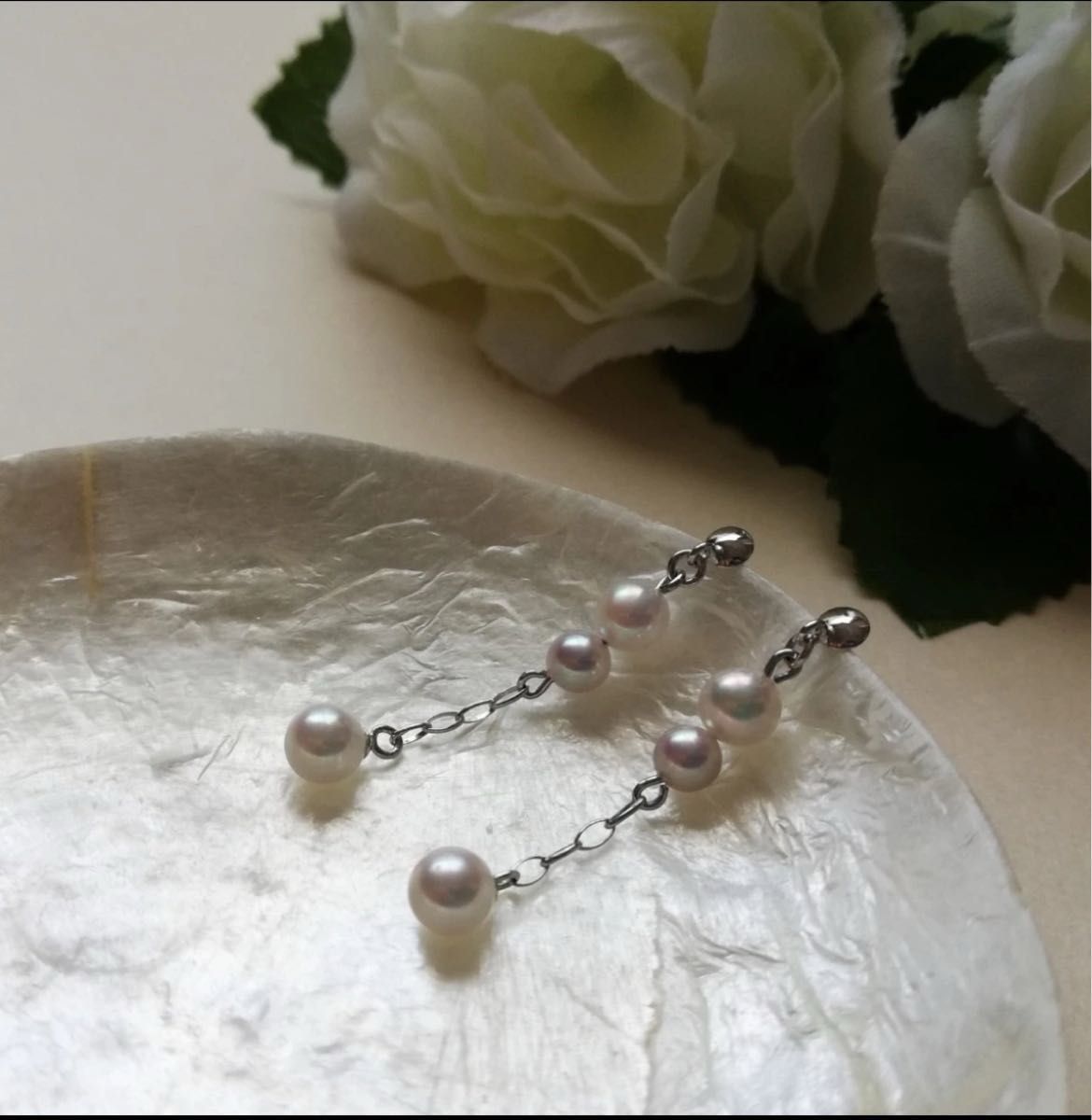 お値下げ 新品 伊勢志摩産 本真珠 パール 揺れる ピアス パールピアス 14k ホワイトゴールド
