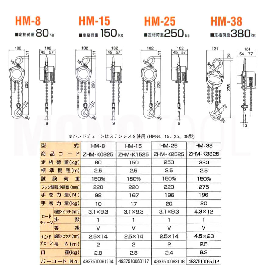 象印 ホイストマン HM-38 380kg HM38 チェーンブロック | bioimune.com.br