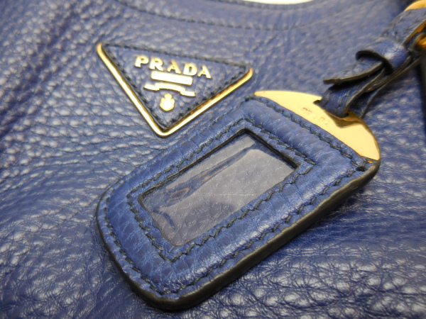 美品 PRADA プラダ レザー 2WAY トートバッグ ハンドバッグ 青系 / ショルダーバッグ