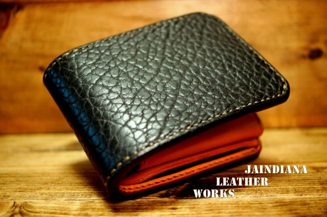 手縫い アメリカバイソン・ハーフウォレット 革財布 二つ折り財布 栃木レザー