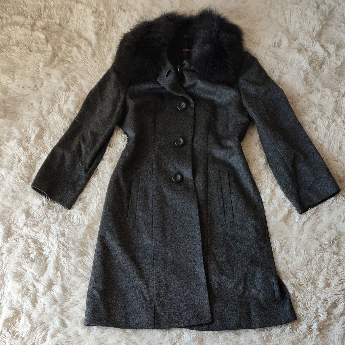 l'hiver カシミヤ100% ブルーフォックス ロングコート l'hiver カシミヤ100% ブルーフォックス ロングコート