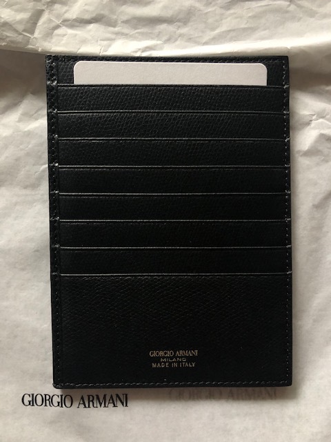 新品 GIORGIO ARMANI ジョルジオアルマーニ CALF LEATHER牛革 カードパスポートホルダー財布 CARD PASSPORT HOLDER WALLET BLACKブラック_画像1