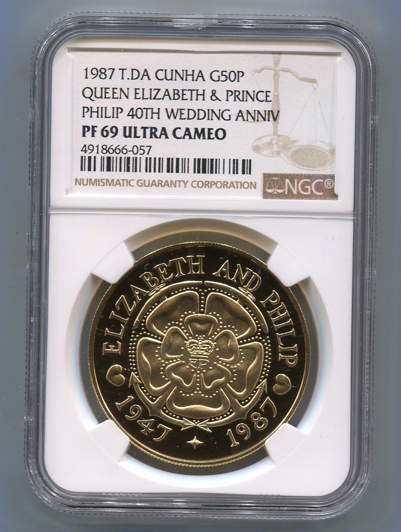 イギリス領トリスタンダクーニャ島 1987年 50ペンス金貨 NGC PF69-