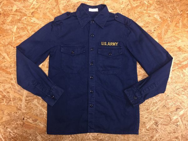 ブラウニー BROWNY 長袖シャツ メンズ US ARMY 刺繍 エポレット アメカジ ミリタリー フィールド 定番 S 紺_画像1