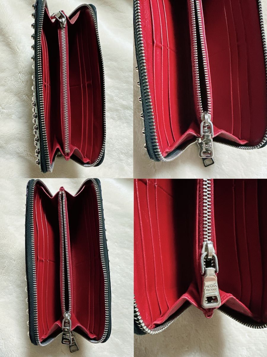 PRADA プラダ スタッズ ロゴ エナメルレザー ファスナー 長財布 PRADA プラダ スタッズ ロゴ エナメルレザー ファスナー 長財布
