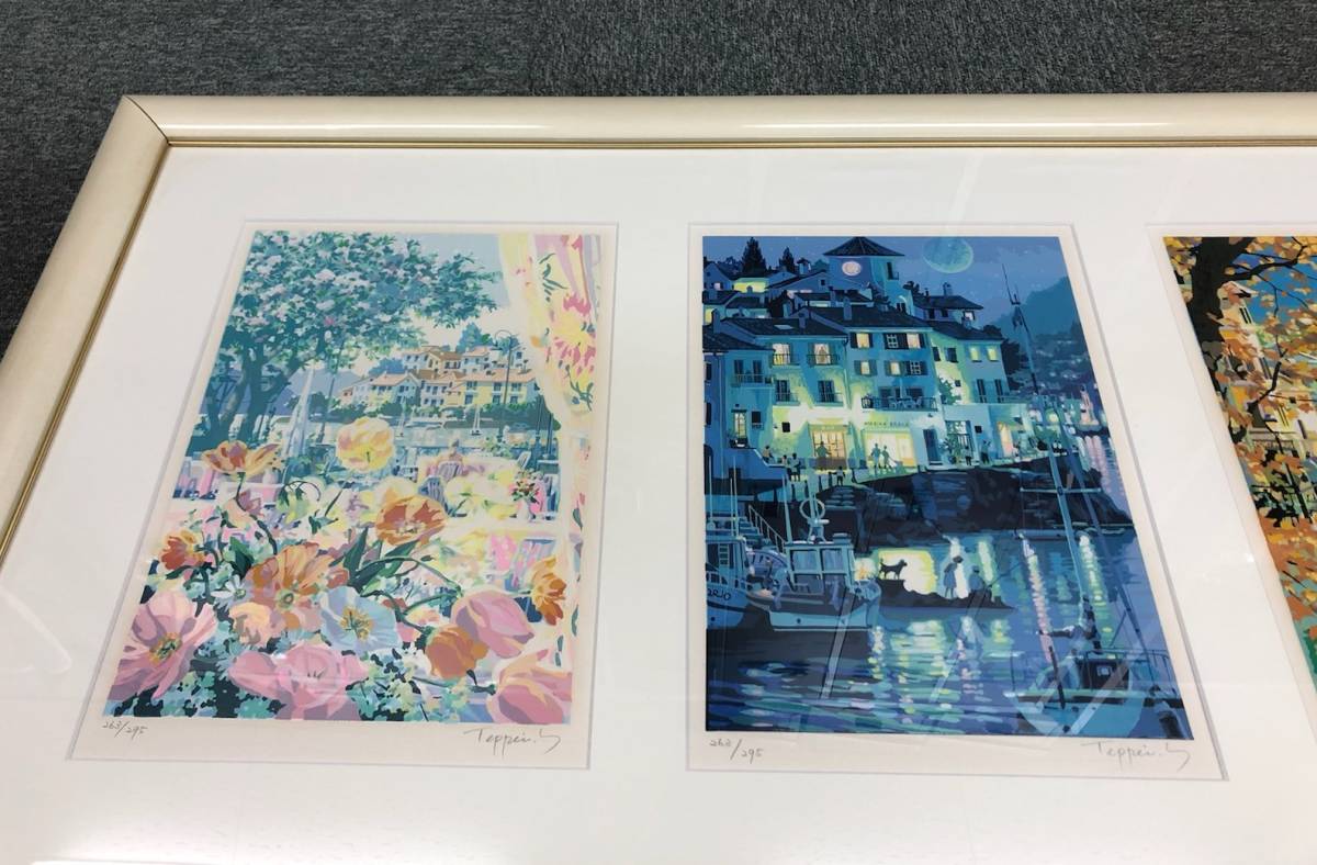 # genuine work popular author .. iron flat water side four season (4 point 1 collection frame ) silk screen remote island * Okinawa is delivery un- possible 