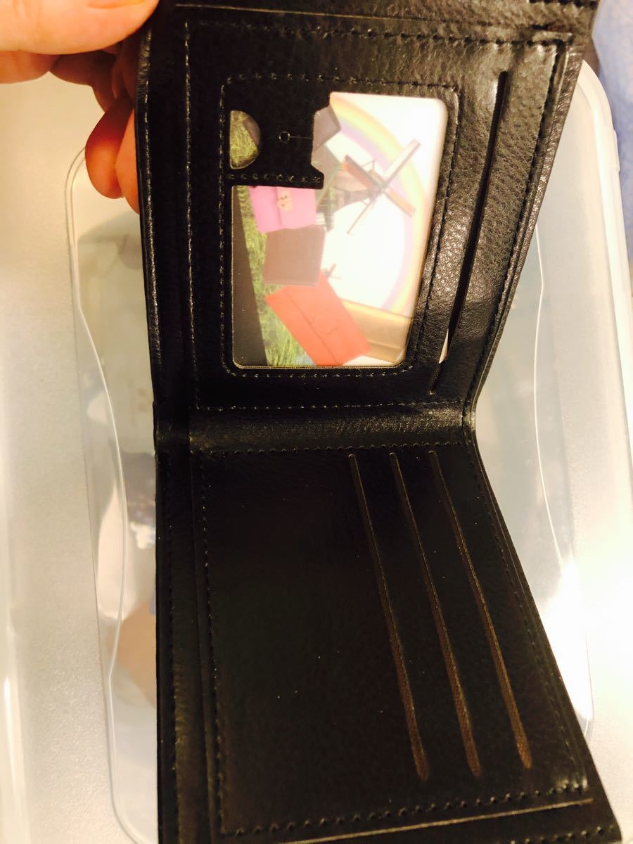 財布　二つ折り財布　メンズ　SDカード入れ付き　新品　フェードレザー　黒