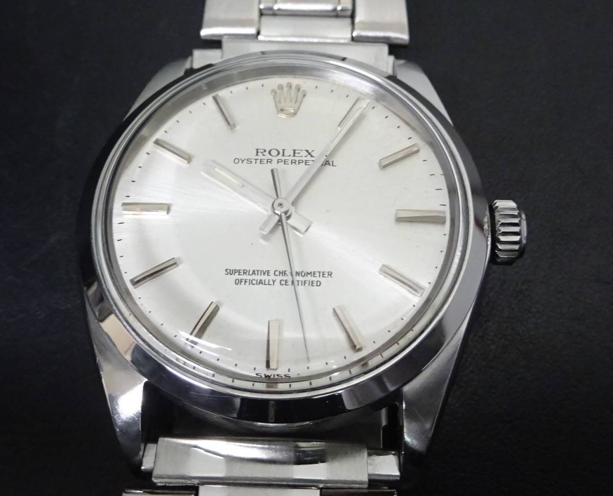  beautiful goods superior article rare model ROLEX Rolex oyster Perpetual 1002 self-winding watch silver face men's size genuine article 
