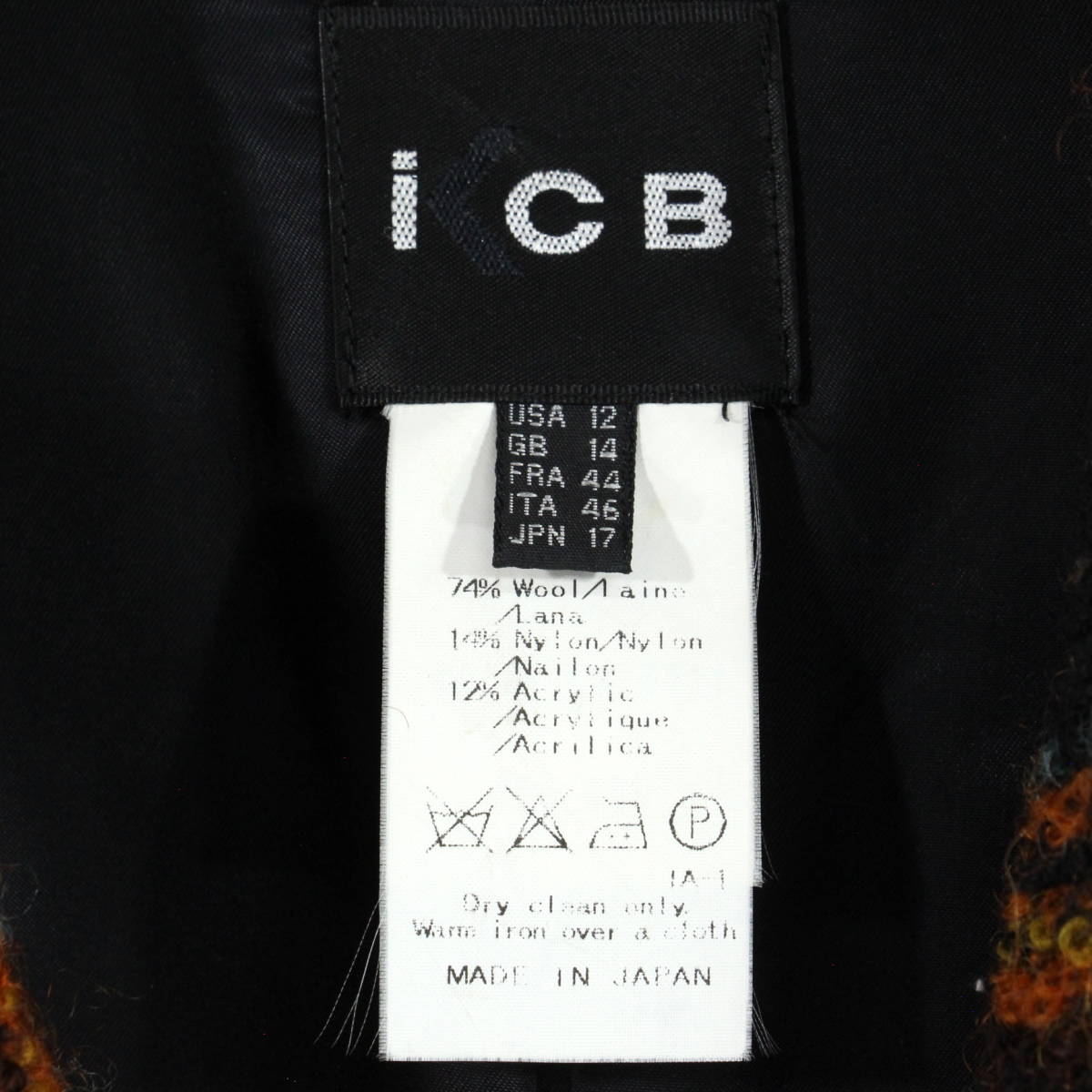 【高級品】ICB - チェック柄 ウール ローブ 17 オレンジ/ブラック 橙/黒 パイル コート ロング ジャケット 日本製 アイシービー_画像3