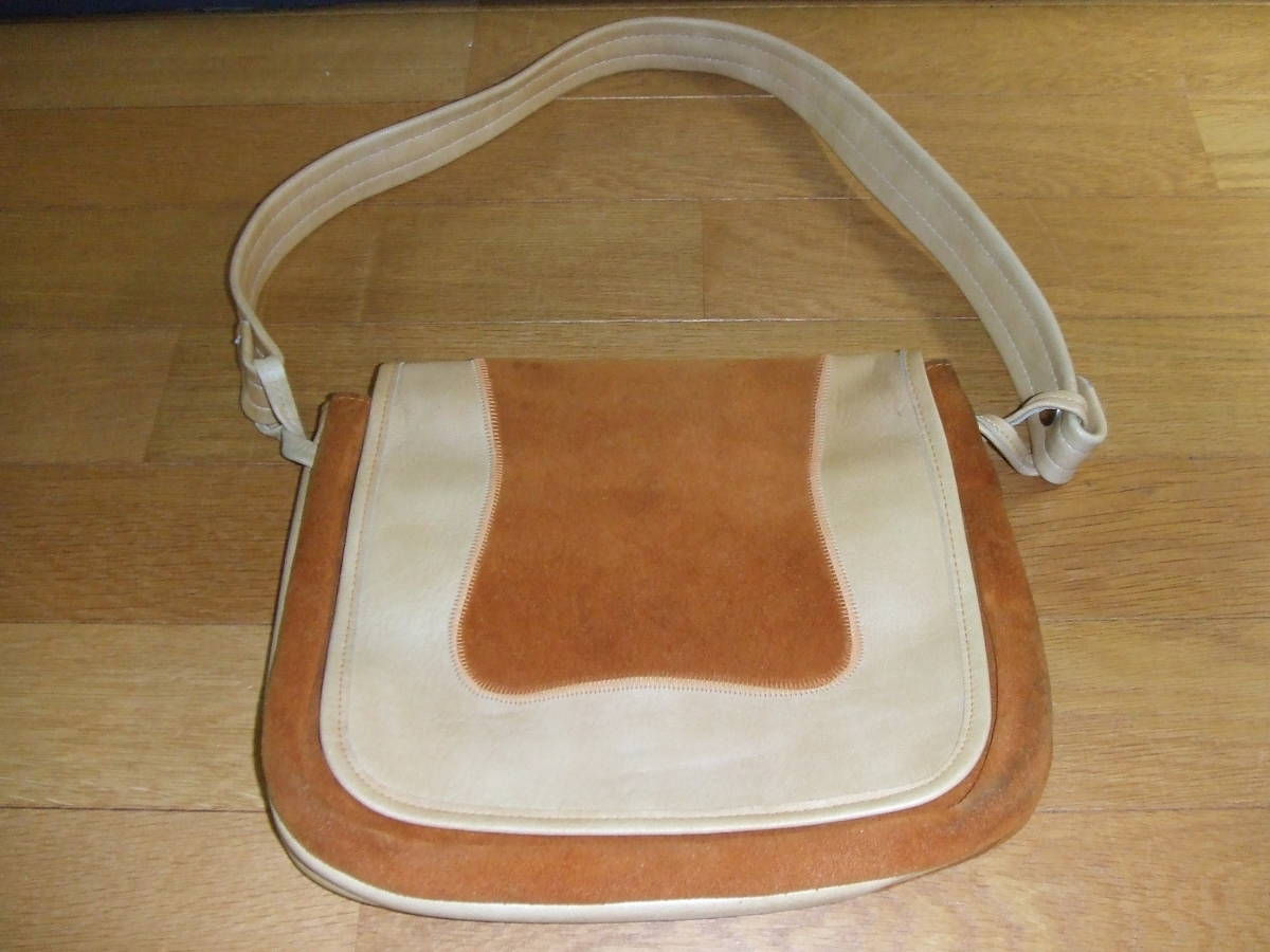  lady's hand shoulder bag 27×20cm leather suede postage 710 jpy ~