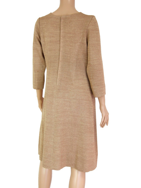美品/斉藤都世子 toyoko saito 素敵ニットワンピース ニットの女王 9号/38号/M相当 茶/ブラウン 7分袖 花柄 微ラメ 春夏秋向け レディース_画像3