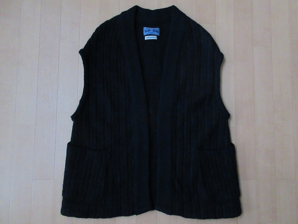 Сделано в Японии Blueblue смешанная пуговица без вязания лучшая s ~ m -m -rank blue -blide -рукав свитер шерстяной конопля