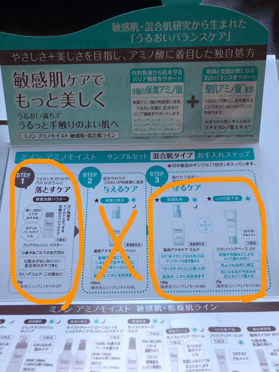 ◎期間限定再値下げ》ミノン　アミノモイスト　サンプルセット　混合肌タイプ3種(＊値下げ