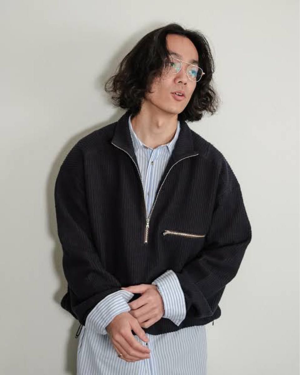 ANCELLM / CUT STRIPE HALF ZIP PULL OVER ブラック サイズ1 ANCELLM / CUT STRIPE HALF ZIP PULL OVER ブラック サイズ1