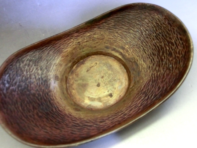 茶托■銅製 小判型 鉋目 5客 煎茶道具 古美術 時代物 骨董品■_画像8