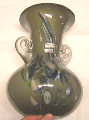 * выставленный товар! сделано в Японии искусство стакан ручная работа незначительный хаки & индиго цвет белый. ваза украшение высота 25cm