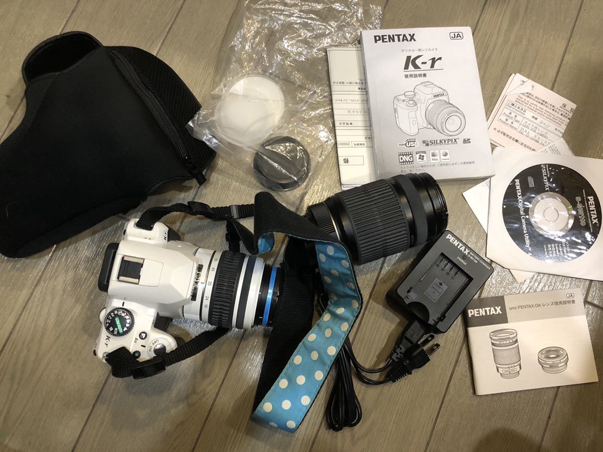 ！！断捨離38800円〜！！♪PENTAX ペンタックス　デジタル一眼レフ　カメラ　白　セット　ケース　USED K-r 望遠レンズ　箱無し♪_画像1