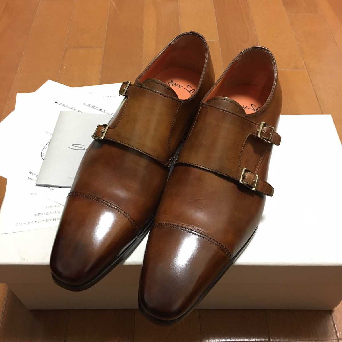 Santoni ダブルモンクストラップ 5 BORIS ダークブラウン イタリア製 サントーニ 茶_画像1