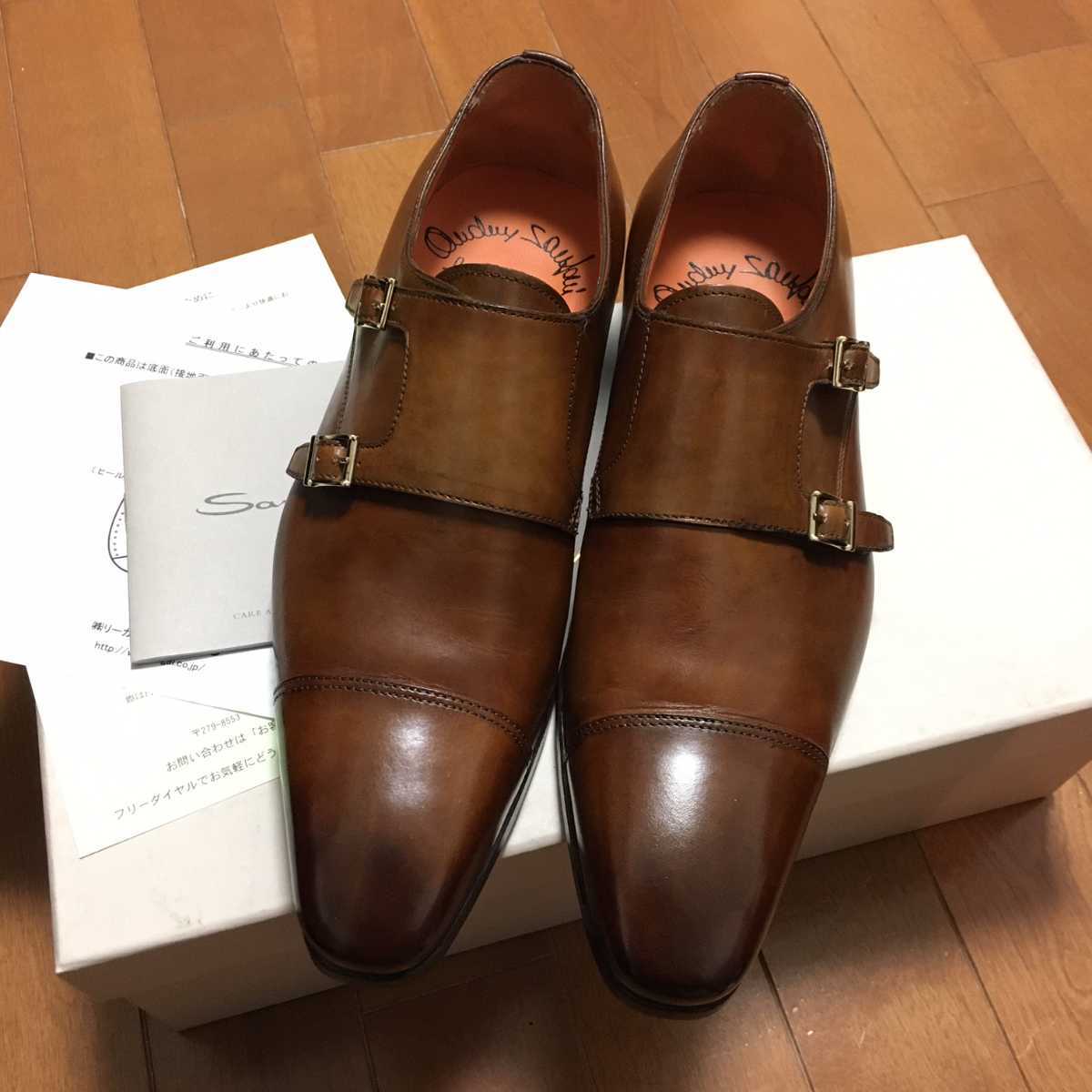 Santoni ダブルモンクストラップ 5 BORIS ダークブラウン イタリア製 サントーニ 茶_画像2