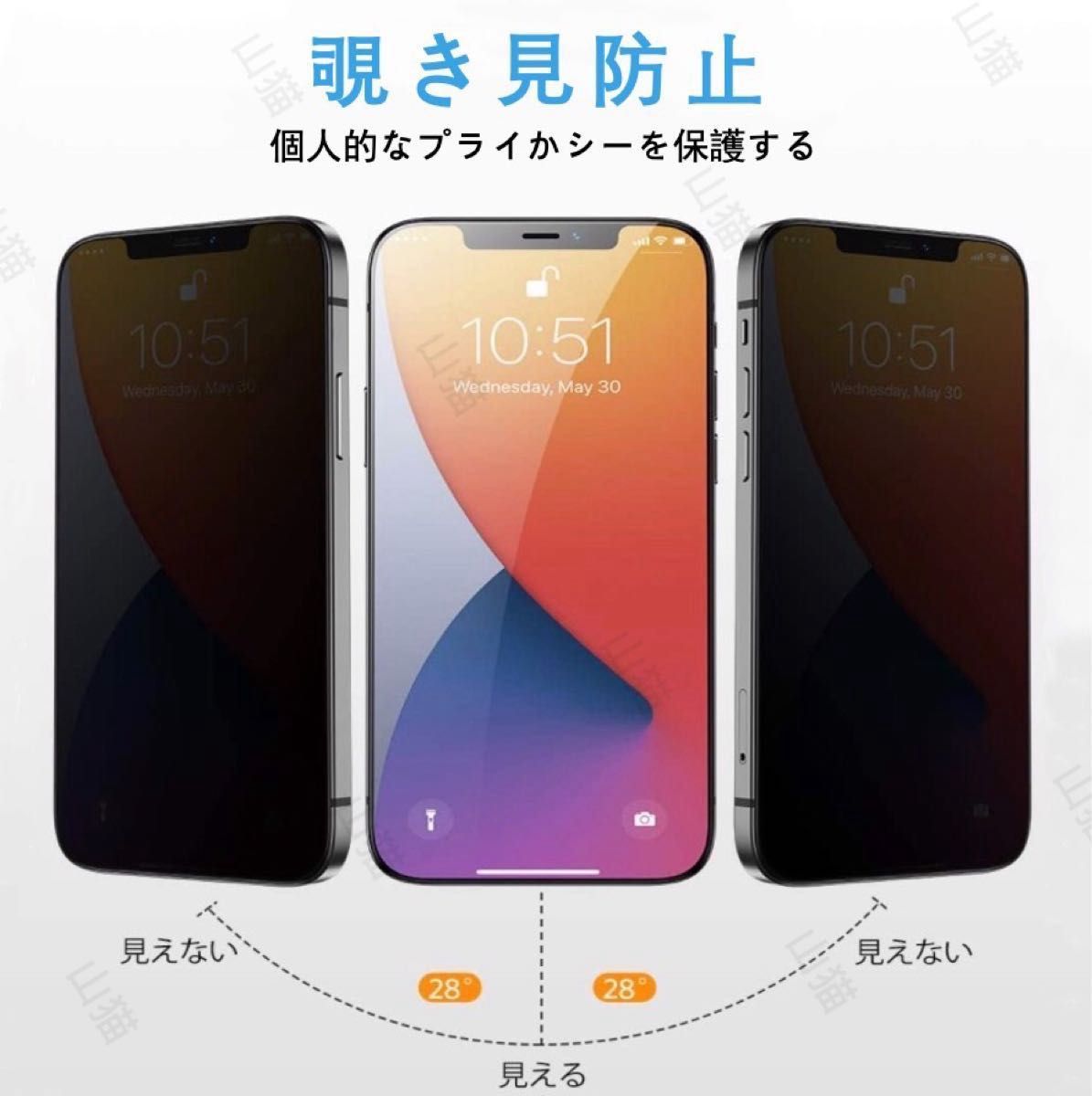 iPhone14promax　覗き見防止　ガラスフィルム　全面保護　高品質　2枚