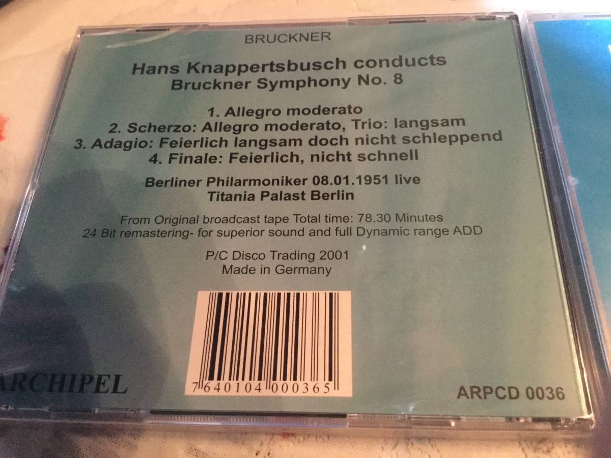 クナーパーツブッシュ ベルリンフィル ブルックナー 交響曲第8・9 2CD_画像2
