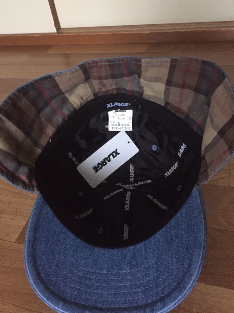 XLARGE DENIM EARFLAP 6P CAP 新品未使用品 紙タグ付き エクストララージ デニムキャップ 帽子 インディゴ ブルー バーバリーチェック柄_画像8