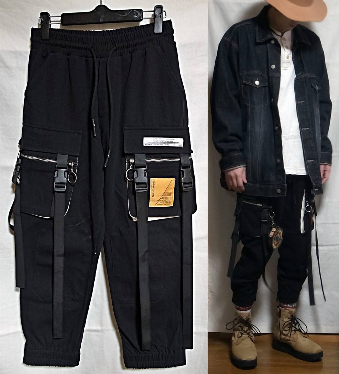 ★即決&送料込み★SEVEN CHAN テクニカルカーゴパンツ 黒 メンズ レディース 男女兼用 フリーサイズ PUNK ROCK ストリート パンツ black_画像1