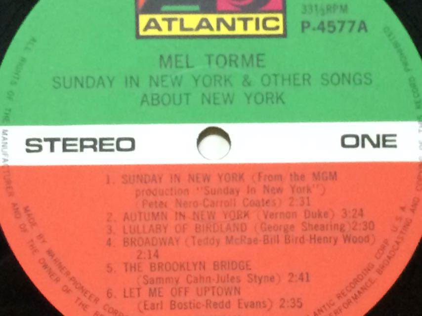 LP★メル・トーメMel Torme★ニューヨークの休日Suday in New York☆帯_画像2