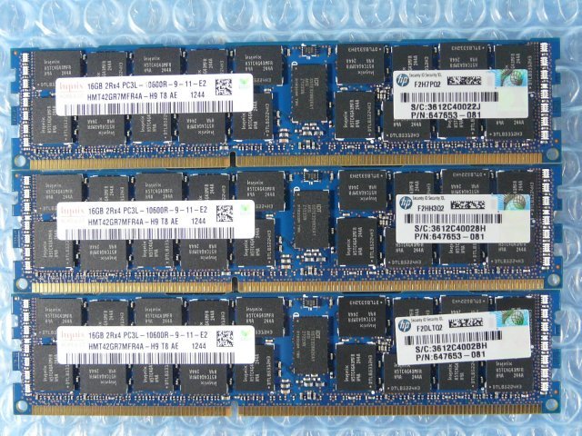 激安直営店 Registered PC3L-10600R DDR3-1333 計48GB 3枚セット 16GB