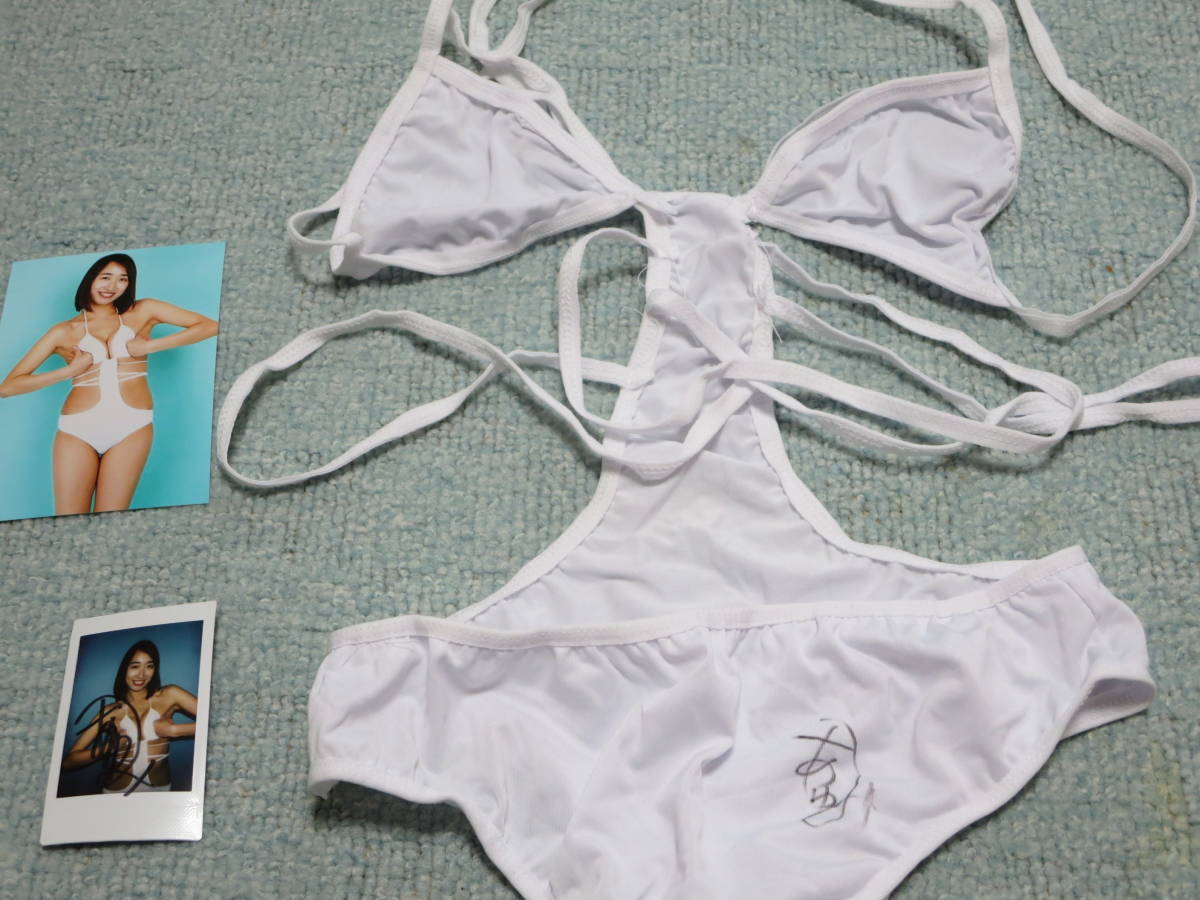  Nara . real with autograph Cheki with autograph swimsuit ( white × mono kini type ) + extra 