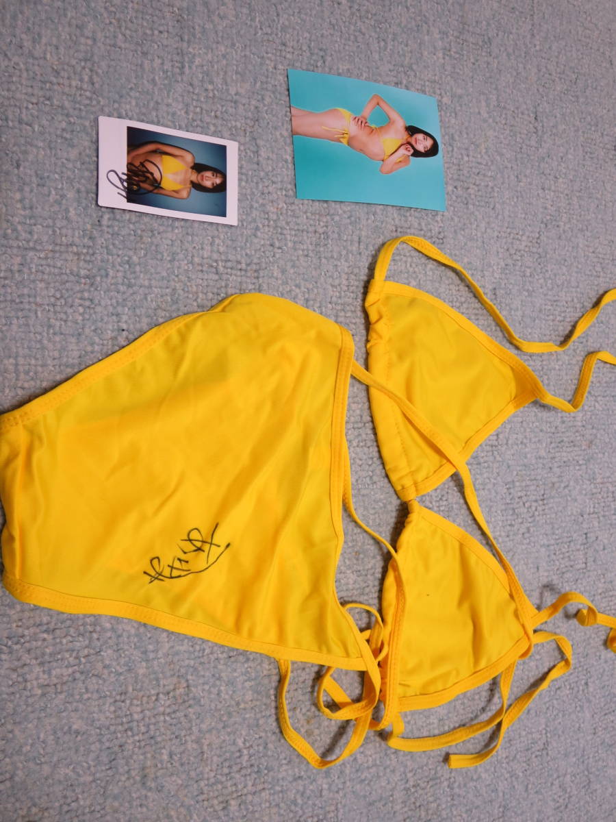  Nara . реальный с автографом Cheki с автографом желтый цвет бикини купальный костюм + дополнение 