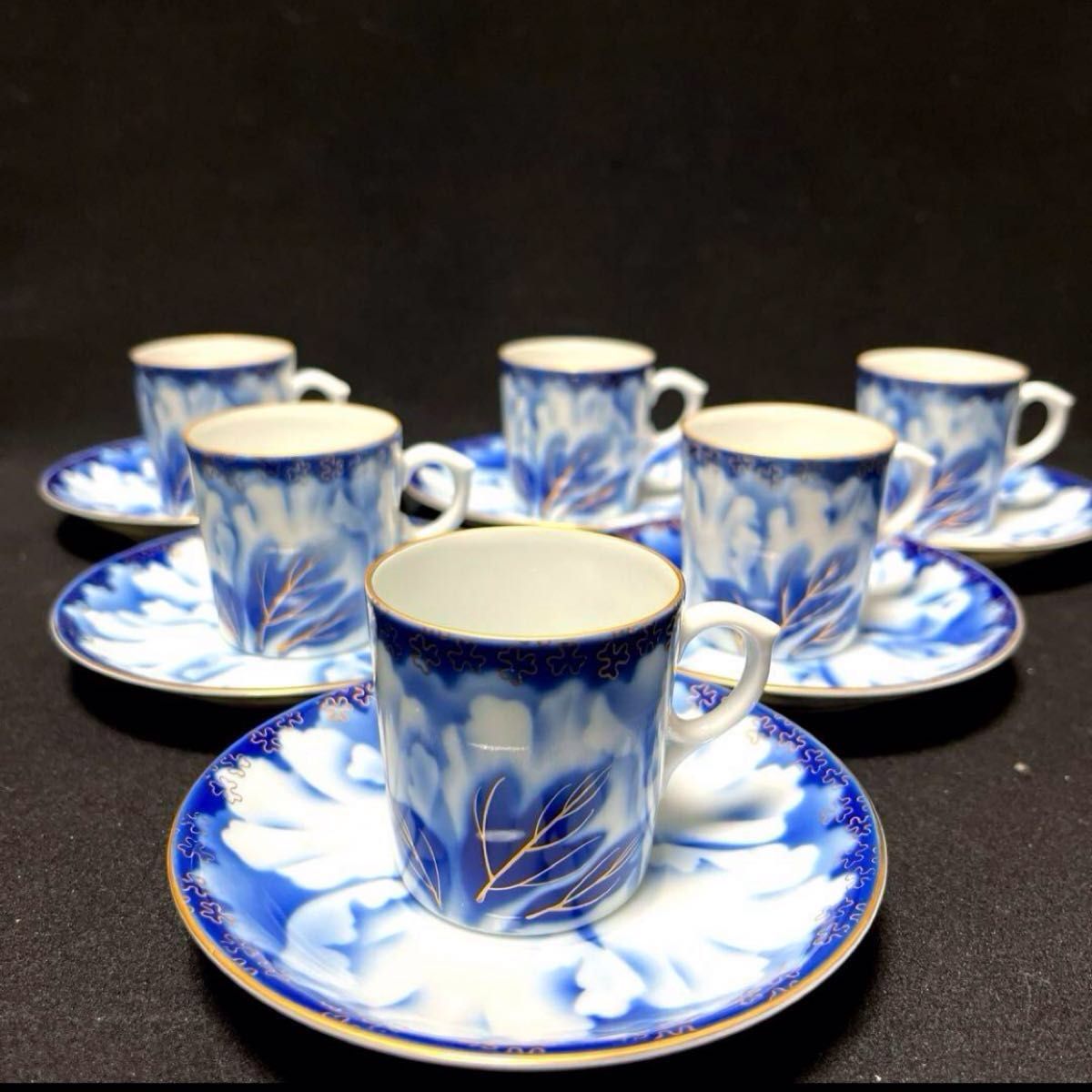 最新入荷 牡丹金ミル 深川製磁 珈琲碗揃 共箱付 6客 カップ&ソーサー 食器