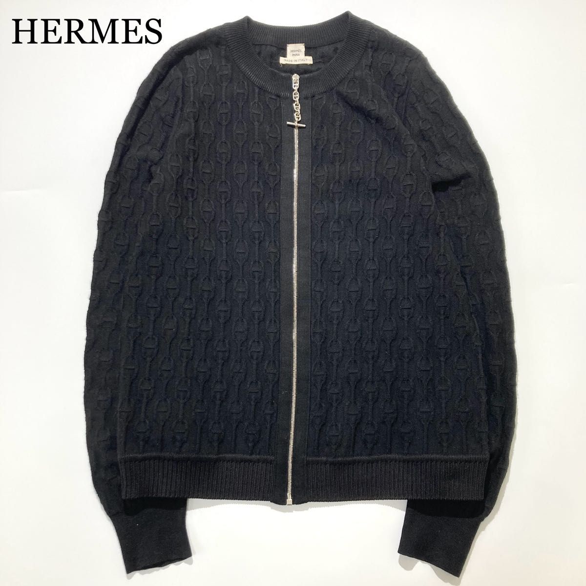 超希少 極美品】HERMES カーディガン シェーヌダンクル ブラック 超希少 極美品】HERMES カーディガン シェーヌダンクル ブラック