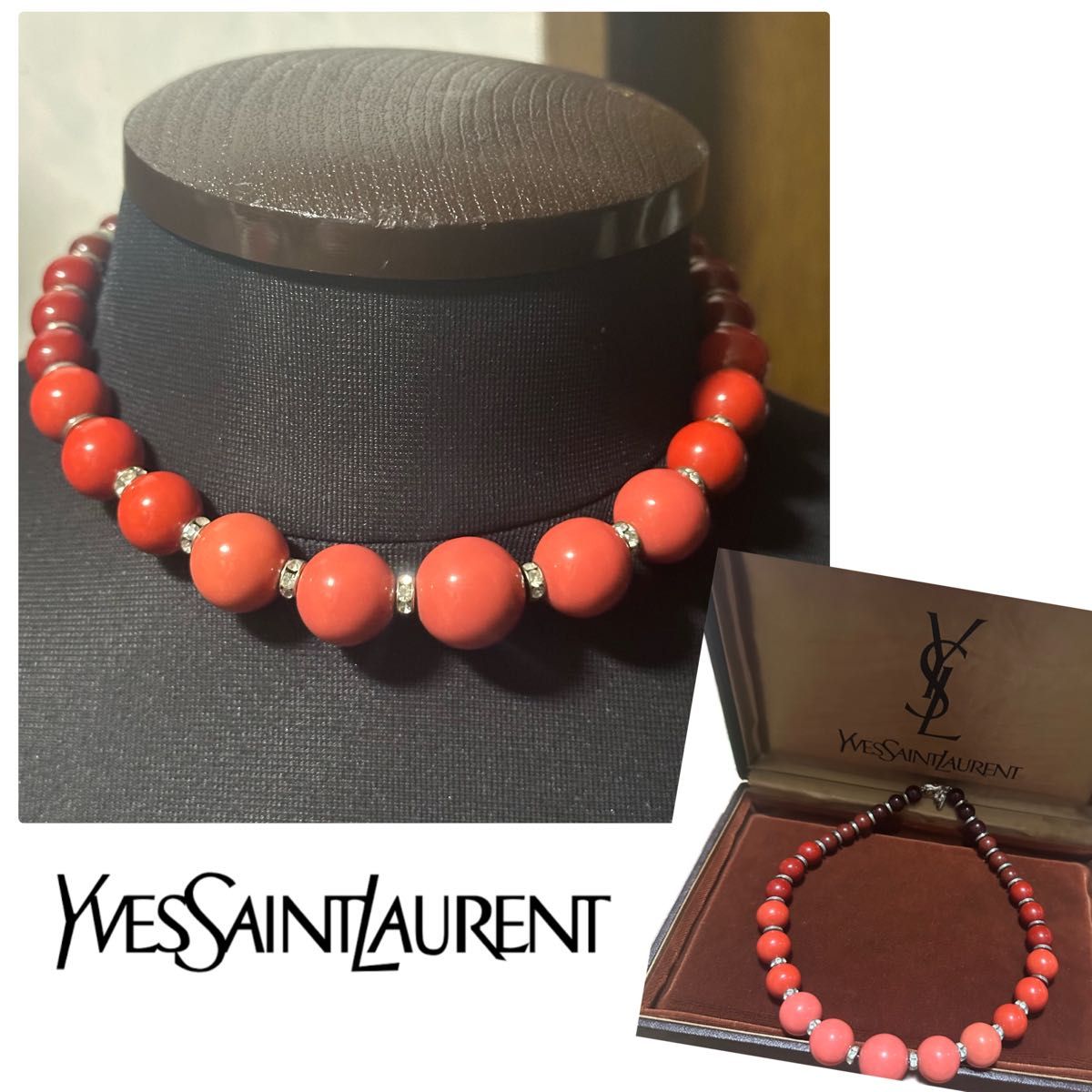 値下げ イヴ・サンローラン カラーストーン ペンダントトップ Yves Saint Laurent ネックレス カラーストーン 赤石 TOP G SV