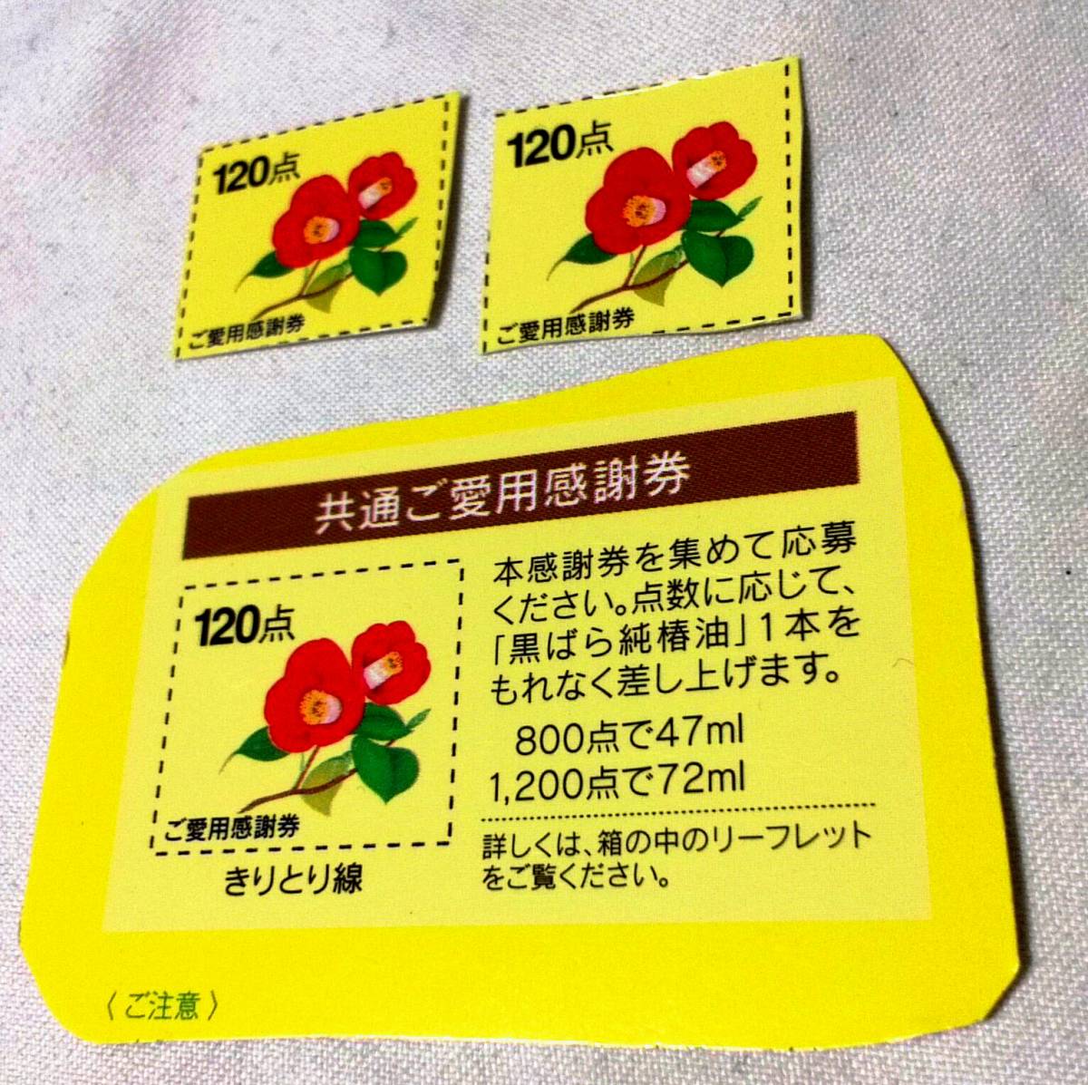 共通ご愛用感謝券 120点 * 3枚 黒ばら本舗 純椿油 ツバキオイル トリートメント リンス ヘアケア用品 シャンプー 薔薇 薬用 ハンドクリーム_画像1