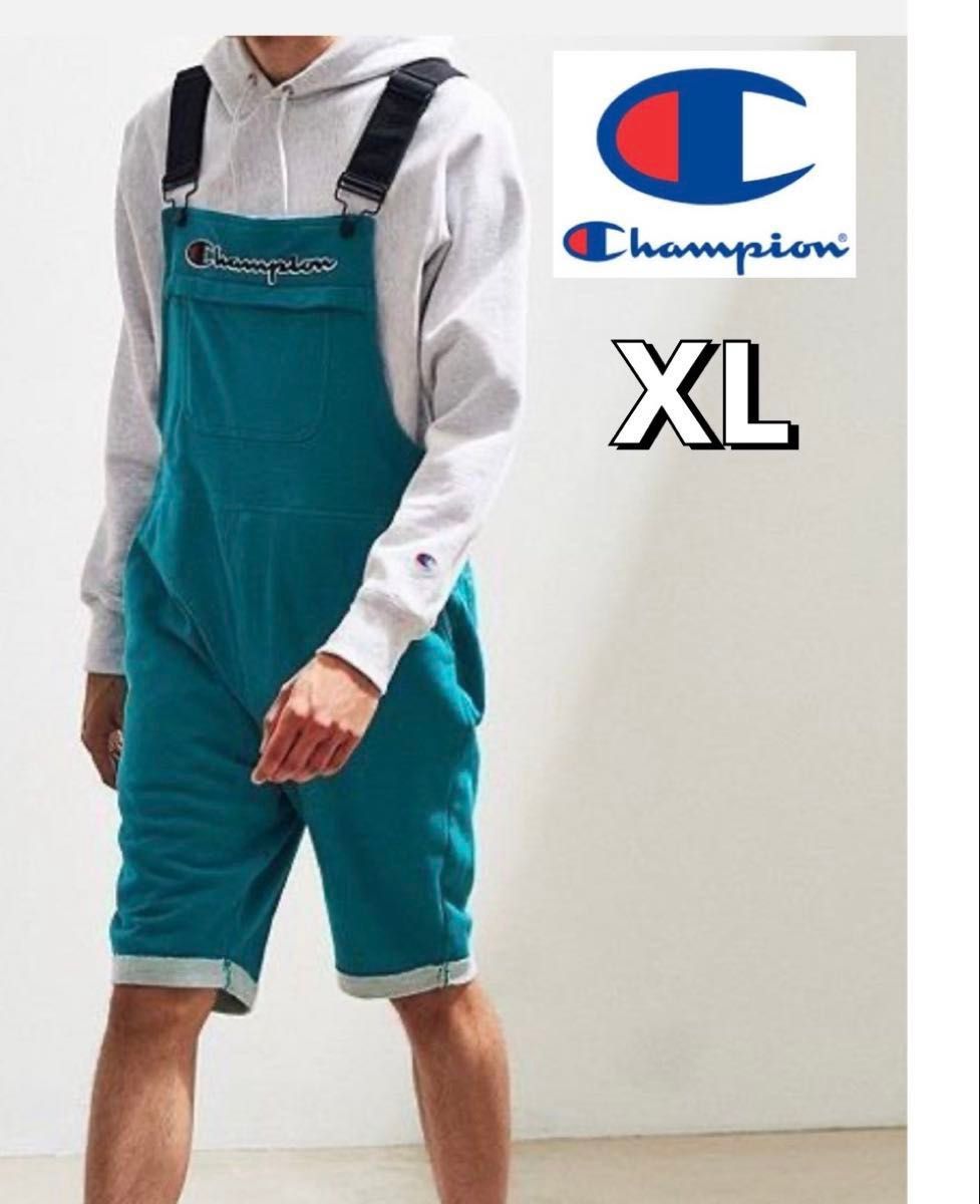 レア 新品 チャンピオン オーバーオール グリーン XL オールインワン つなぎ スウェット ショート ハーフパンツ