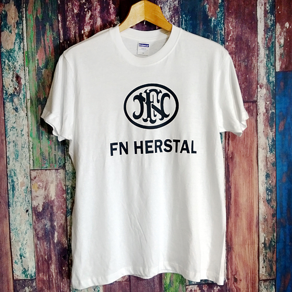 送込　FN HERSTAL　スカーL　ベルギー　FNハースタル　半袖Tシャツ　白　2XLサイズ_画像2