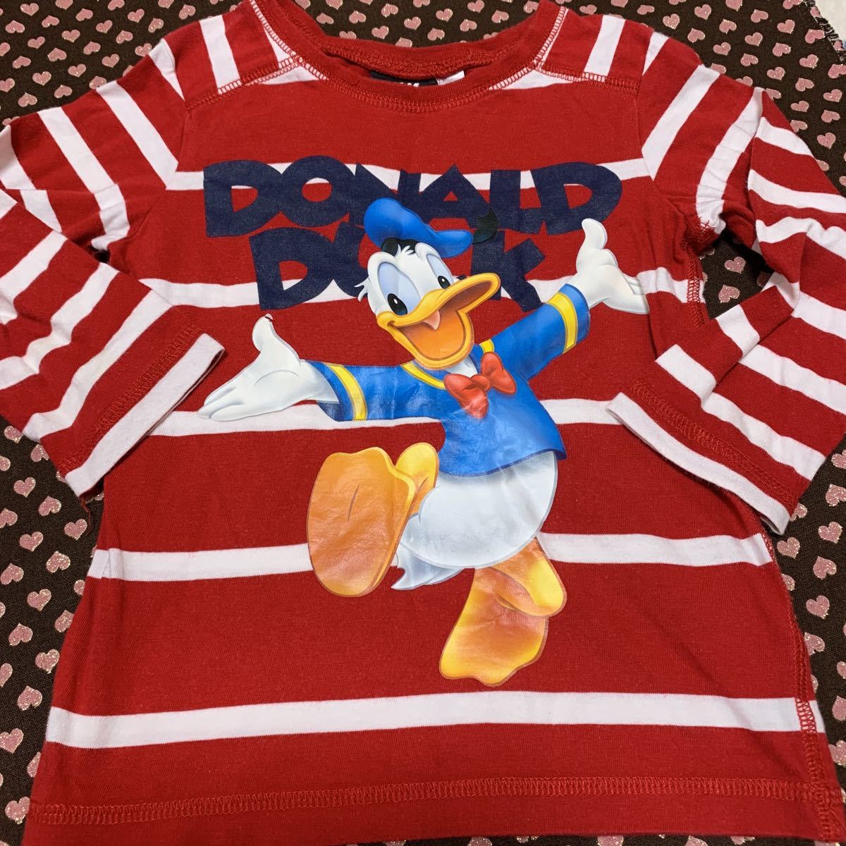  б/у *H&M* красный окантовка Donald Duck * футболка с длинным рукавом *90