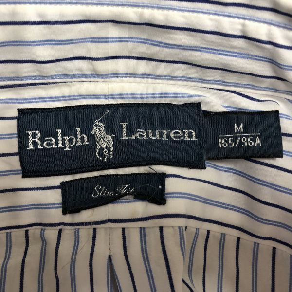 【一点物!】(No.100)【ABランク】ラルフローレン（RALPH LAUREN）メンズ長袖シャツ(JP：Sサイズ程度)白/青ストライプ柄_画像4