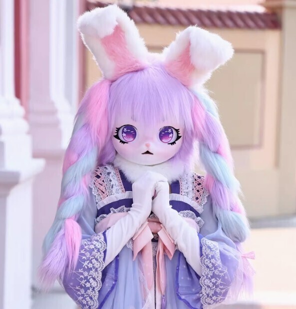 着ぐるみヘッド ウサギ耳 紫 兎面 全頭ヘッド ケモノ マスク 着ぐるみヘッド ウサギ耳 紫 兎面 全頭ヘッド ケモノ マスク