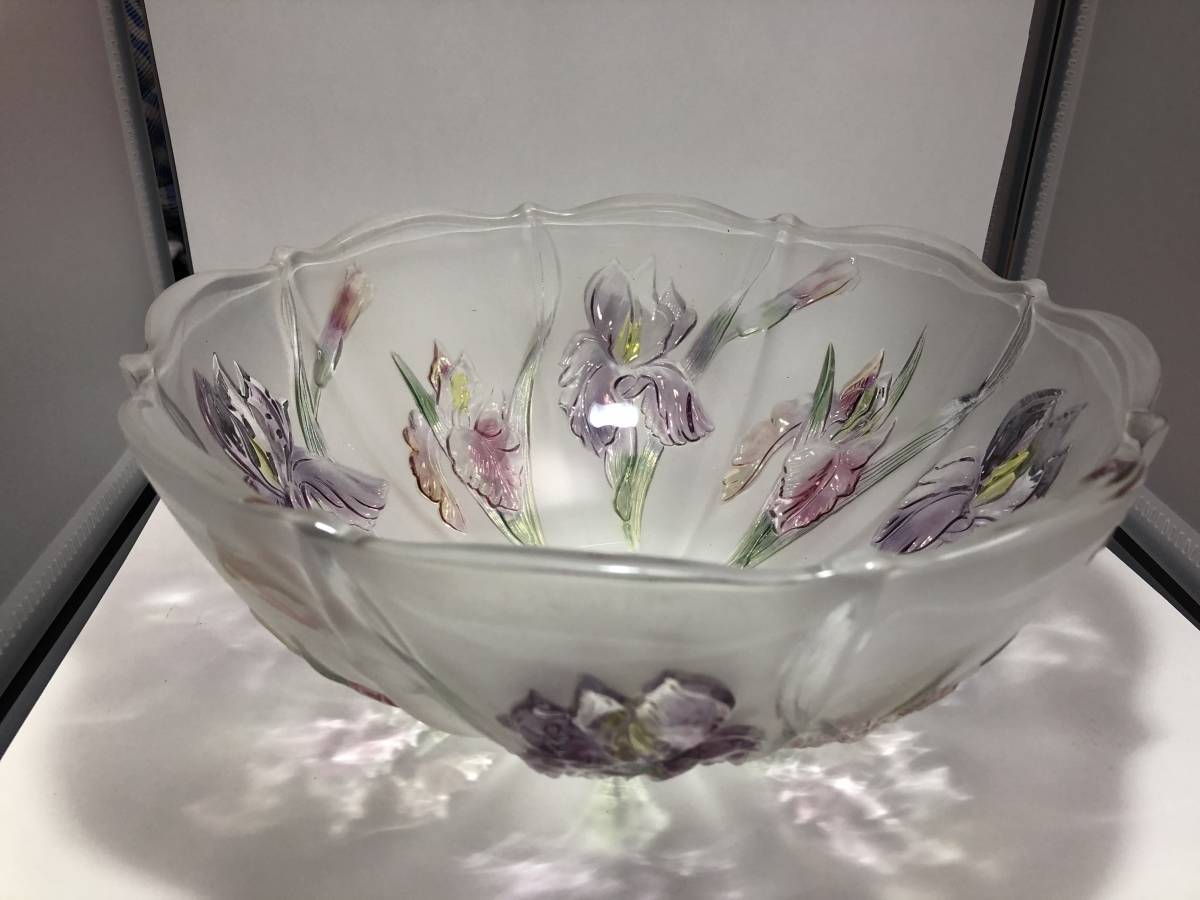 新品未使用 箱付き SOGA JAPAN 花柄ボウル IRIS A5300S LARGE BOWL 10インチ サラダボール パーティー ガラス ハンドペイント_画像1