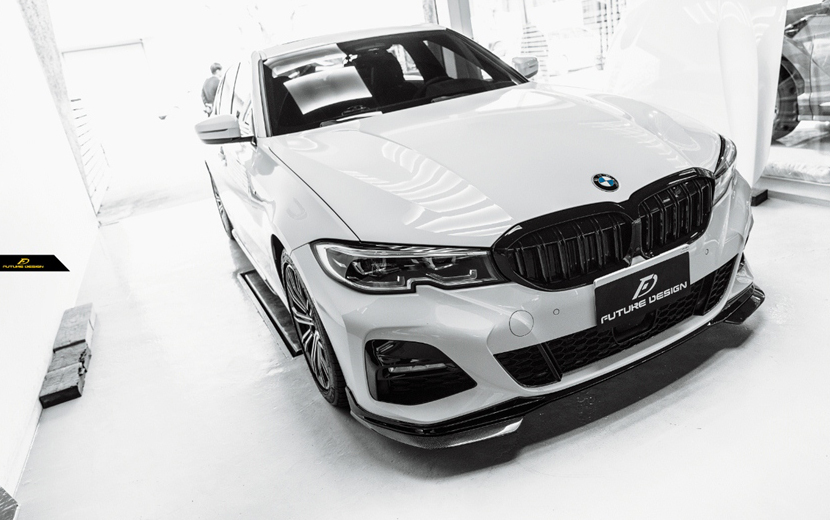 【FUTURE DESIGN】BMW 3シリーズ G20 G21 Mスポーツ フロントバンパー用リップスポイラー 本物Drycarbon ドライカーボン 艶あり黒 3点SET_画像4