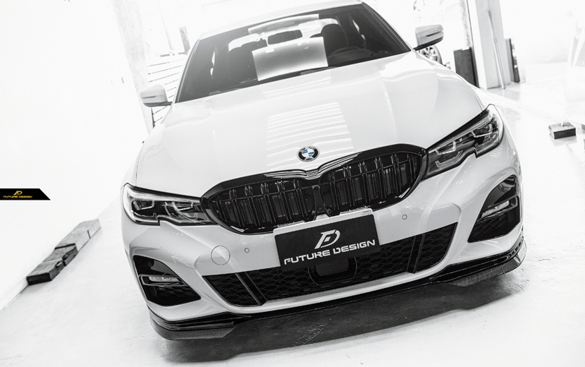 【FUTURE DESIGN】BMW 3シリーズ G20 G21 Mスポーツ フロントバンパー用リップスポイラー 本物Drycarbon ドライカーボン 艶あり黒 3点SET_画像5