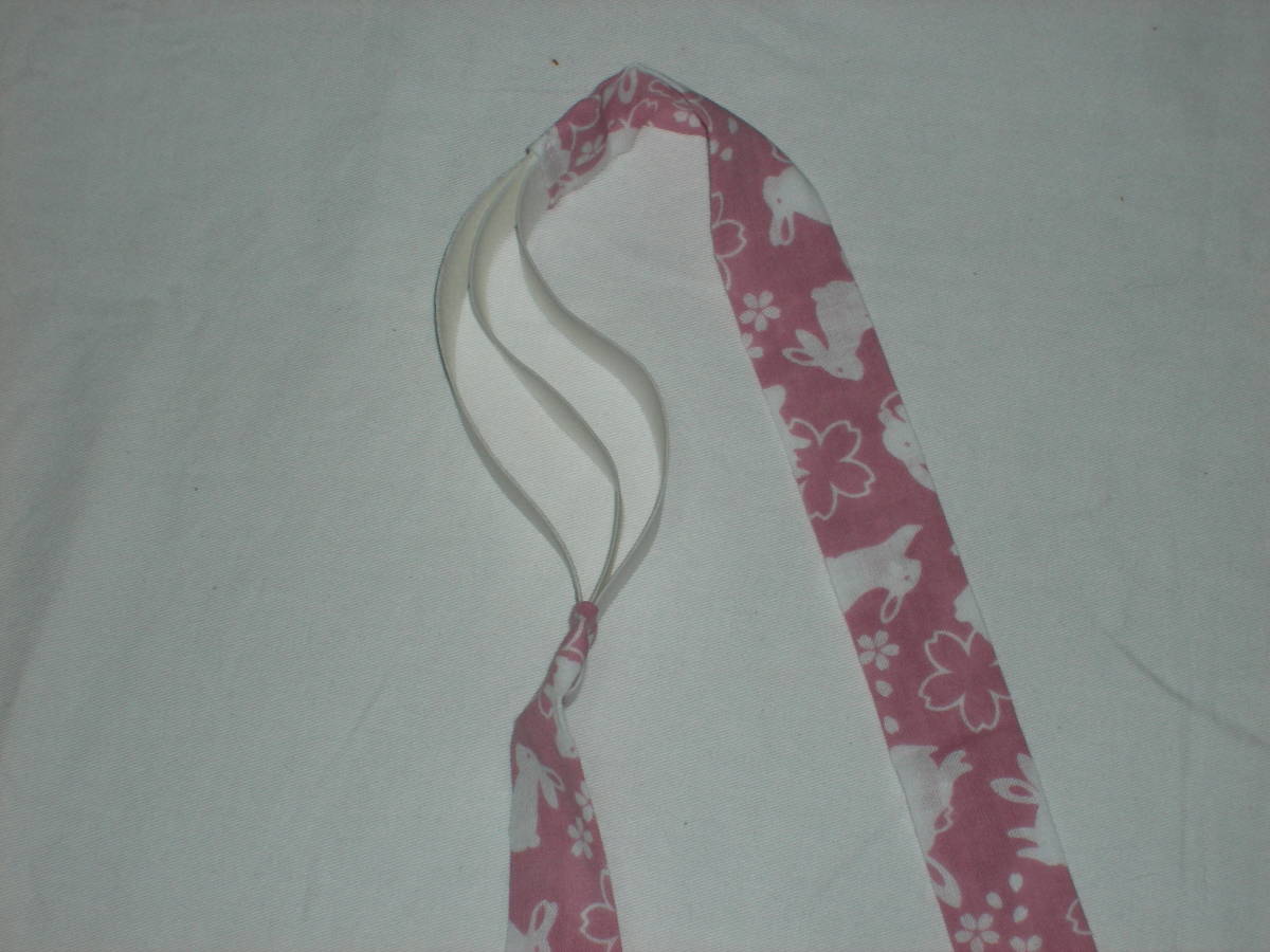 手作り、振袖着付けに袋帯の変わり結び用三分仮紐、桜とうさぎ、ピンク_画像2